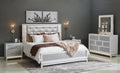 King 5-Piece Bedroom Set with LED Lights, Tufted Bed, Dresser, Mirror, and 2 Nightstands in Pearlized White G268