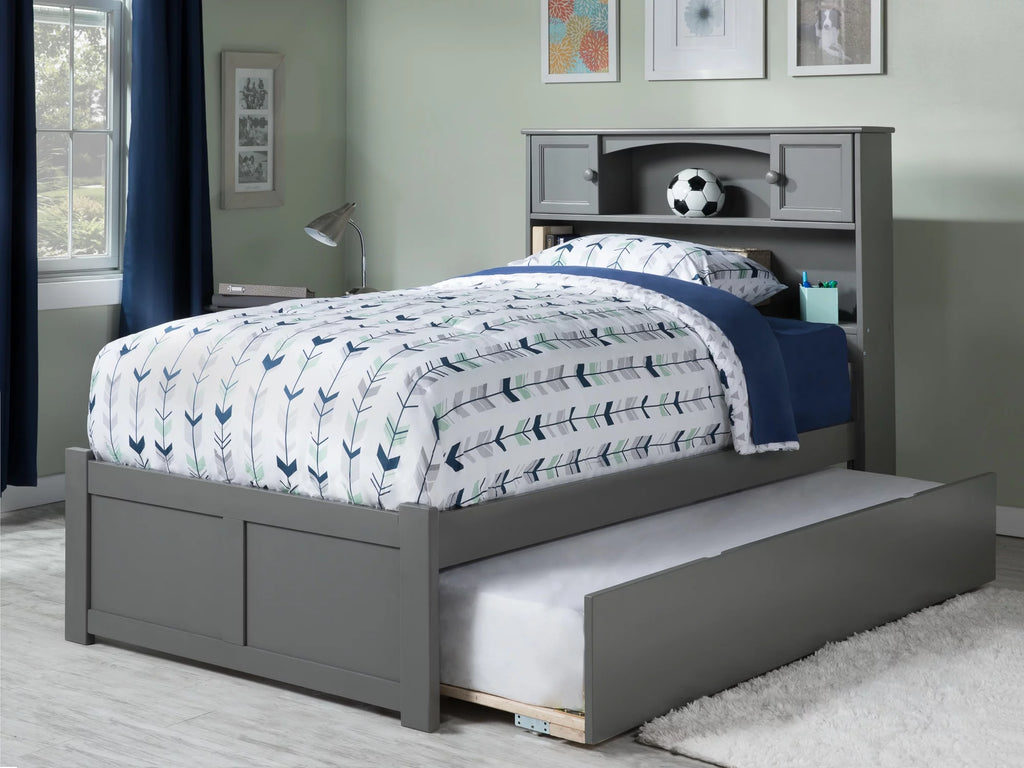 Grey Full Solid Wood Platform Bed with Trundle N67256