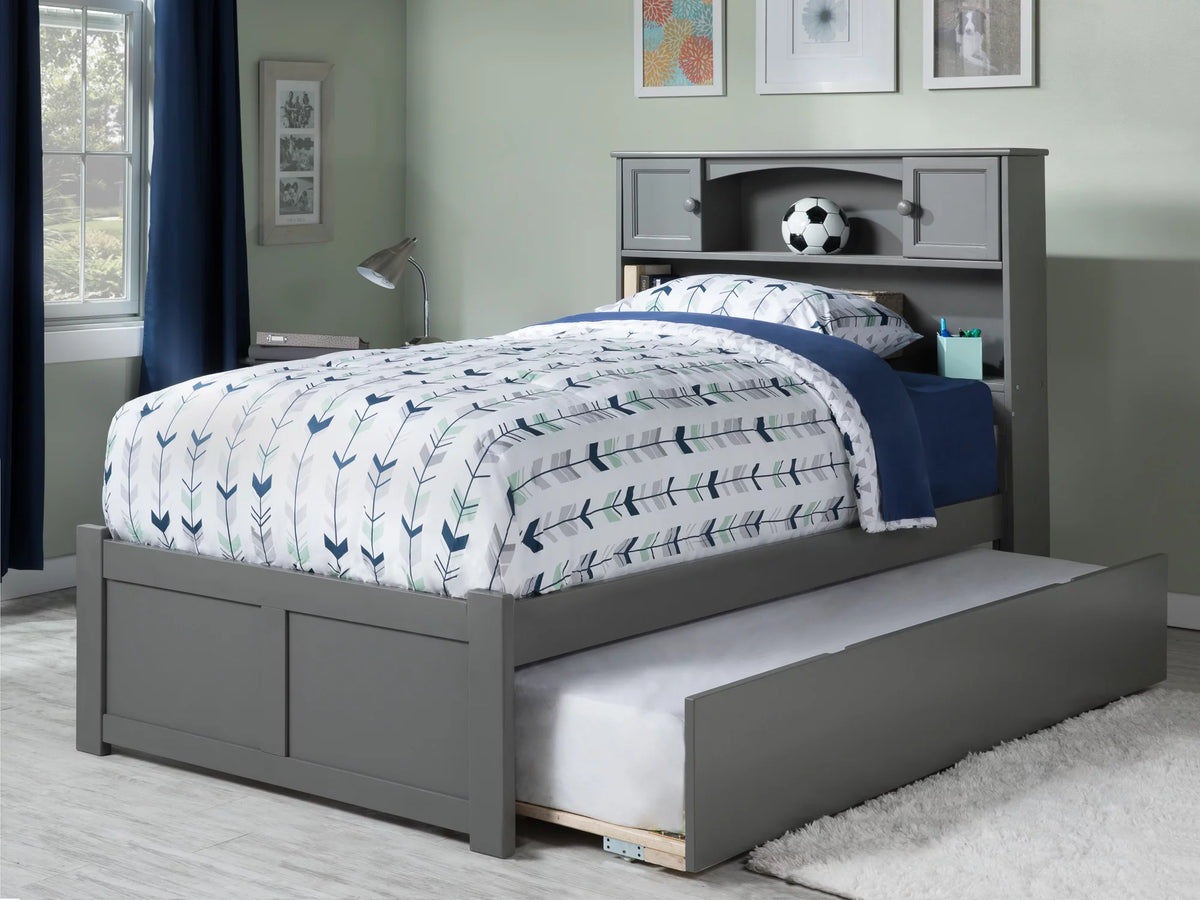 Grey Full Solid Wood Platform Bed with Trundle N67256