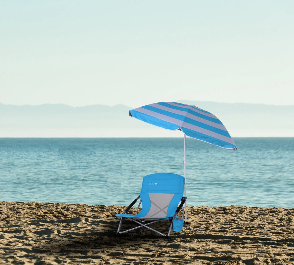 Folding Camping Chair with Detachable Umbrella, Armrests and Cup Holder, Portable Lightweight Sand Chair (1-Pack Blue) W61977