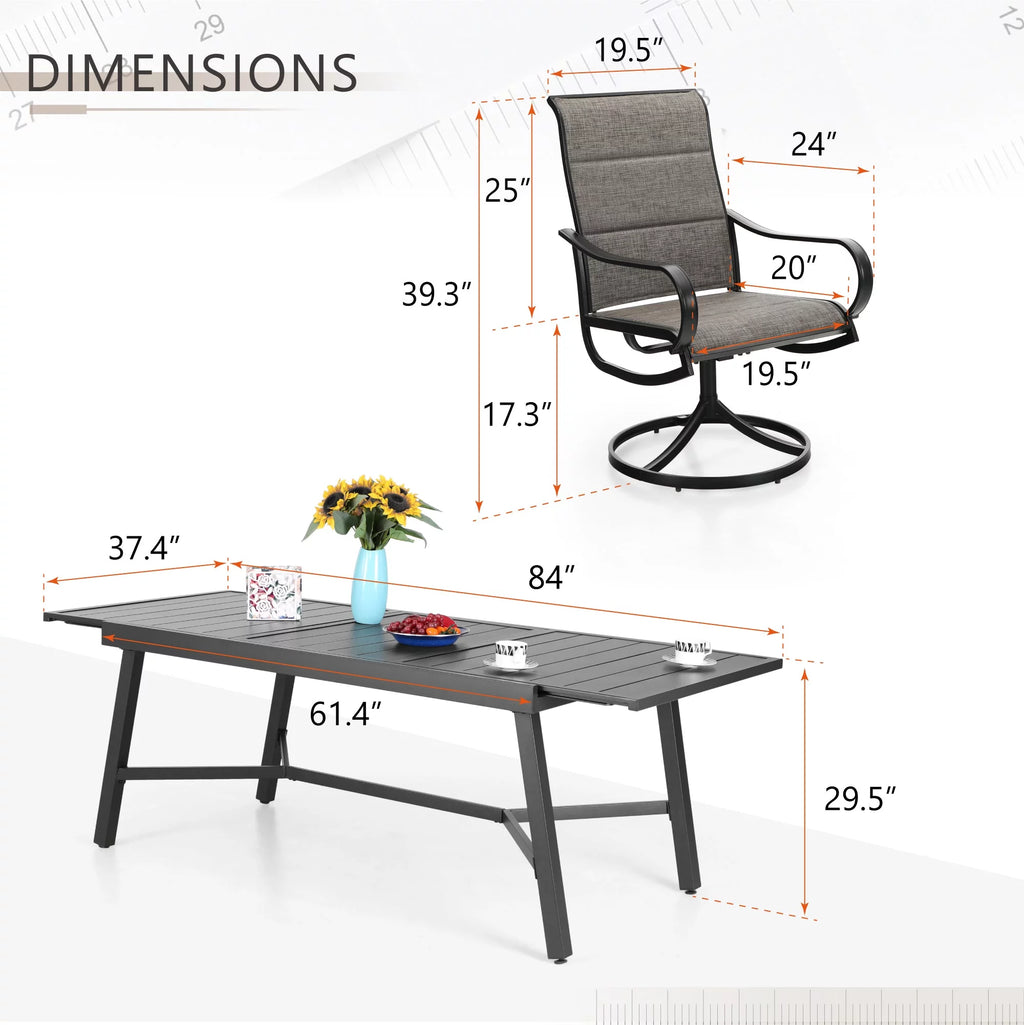 9 Piece Metal Outdoor Patio Dining Set with Swivel Chairs and Extendable Table C550