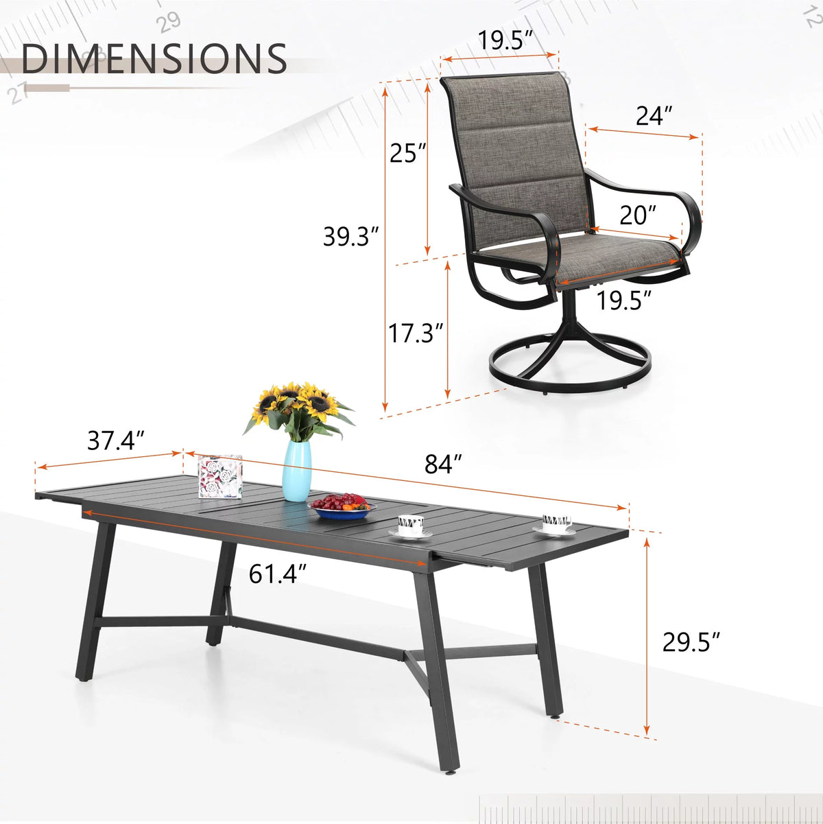 9 Piece Metal Outdoor Patio Dining Set with Swivel Chairs and Extendable Table C550
