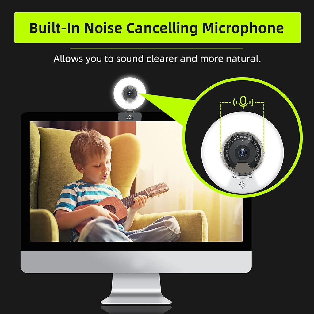 1080P 60FPS Webcam with Light, Fast AutoFocus, Built-in Privacy Cover, Dual Stereo Microphone, Pack of 2 R26146