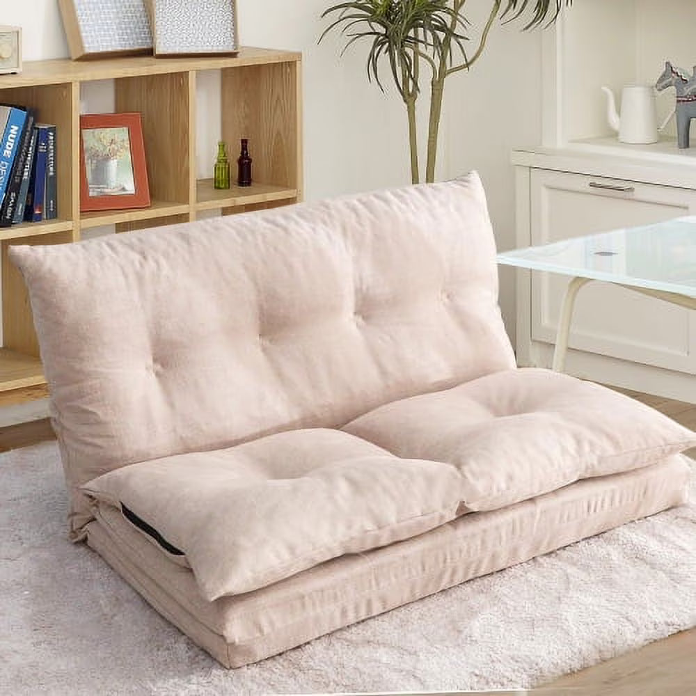 Beige Fabric Folding Chaise Lounge Sofa Floor Couch R88563