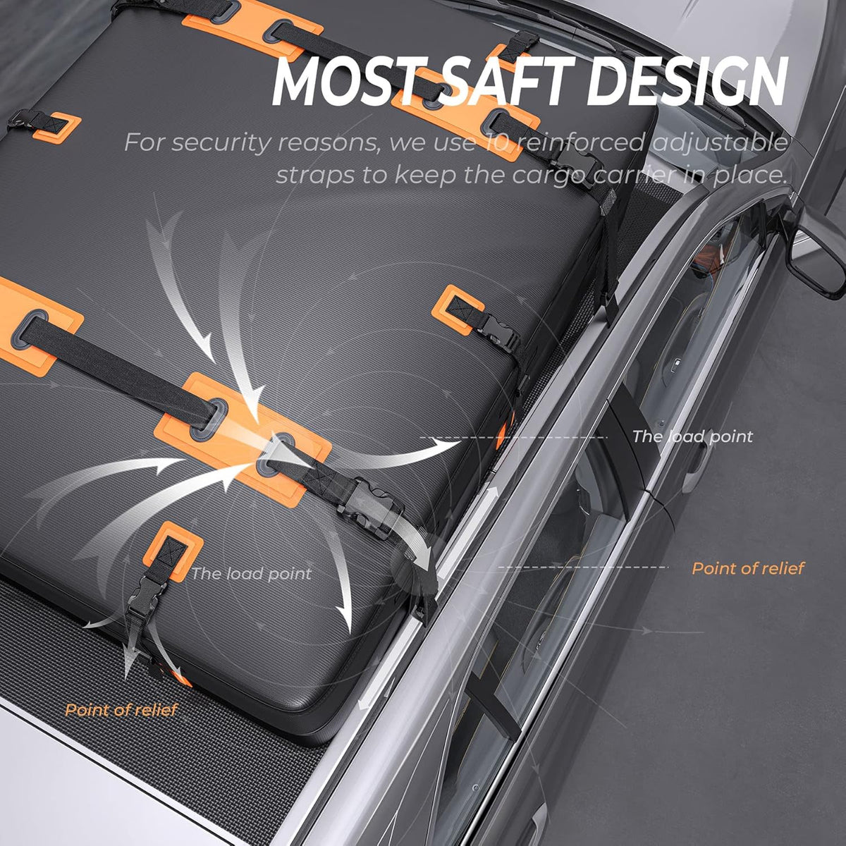 Car Rooftop Bag, 21 Cubic, 100% Waterproof, Rooftop Cargo Carrier with 10 Straps + 4 Door Hooks + Anti-Slip Mat + Storage Bag R673