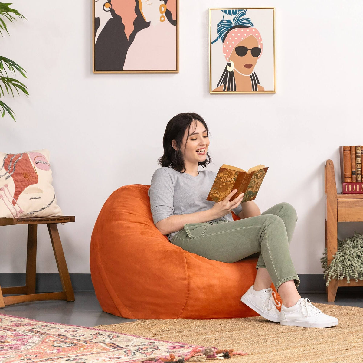 Orange Microsuede Foam Bag Chair V579