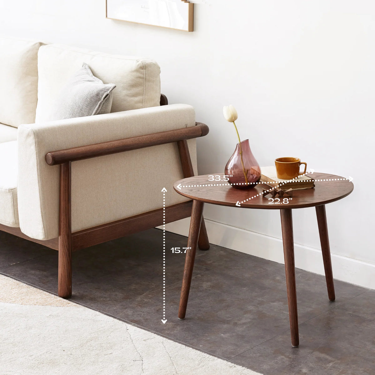 Solid Oak Wood Coffee Table with Pebble Shape, Natural Walnut Wooden Table D178650