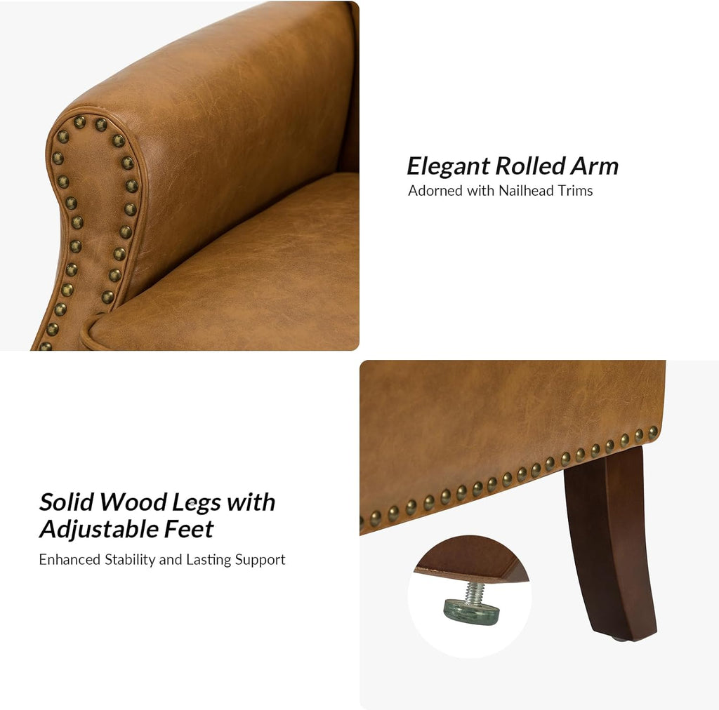 Faux Leather Accent Armchair Set Of 2 with Solid Wood Legs F38918