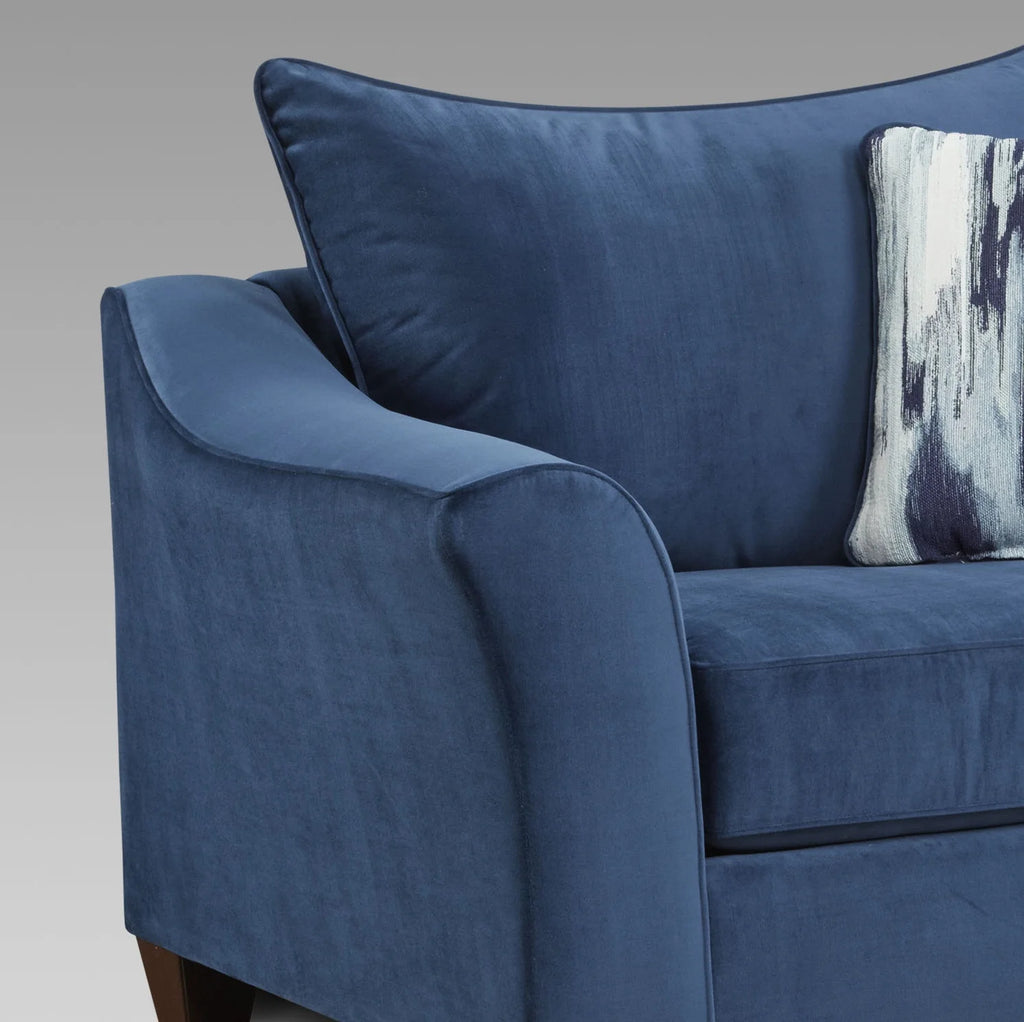 Navy Blue Fabric Pillowback Armchair with Ottoman Set Z5723