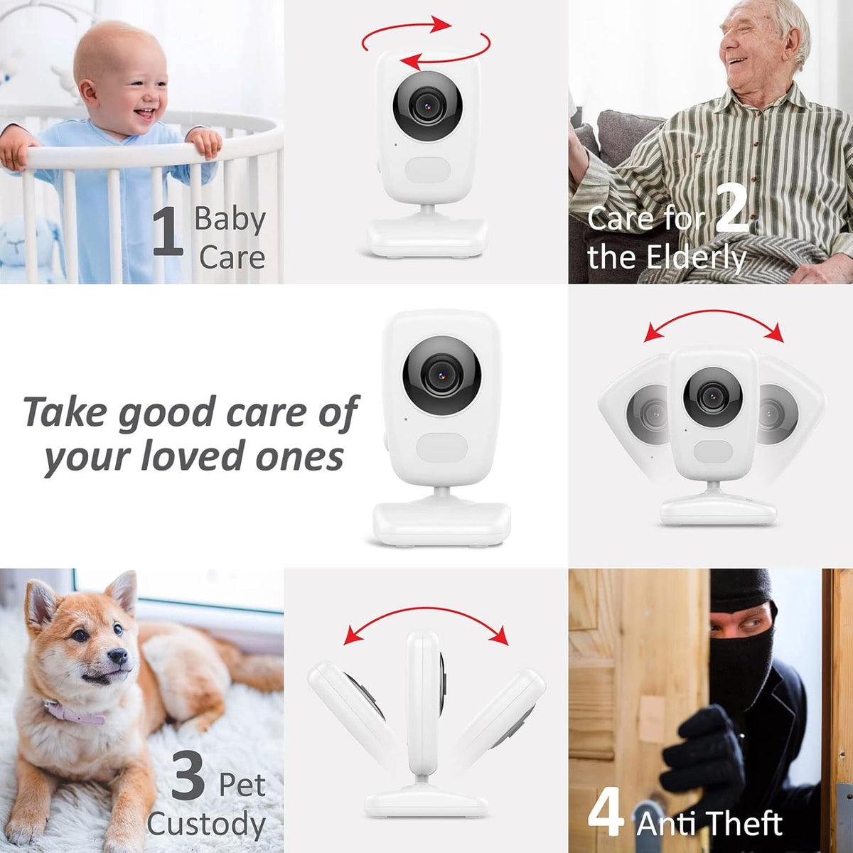 Baby Monitor w/ 2 Cam, 1000ft Range, Auto Night Vision Cam H275