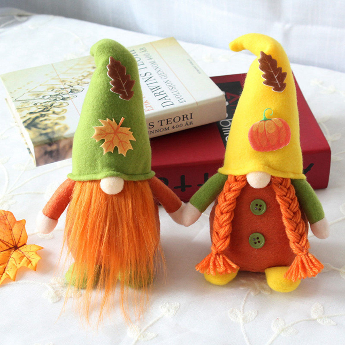 2 Pack Maple Leaf & Pumpkin Chef Gnomes Plush Dolls Scandinavian Tomte Nisse Dwarf Swedish Honey Bee Elf U3718