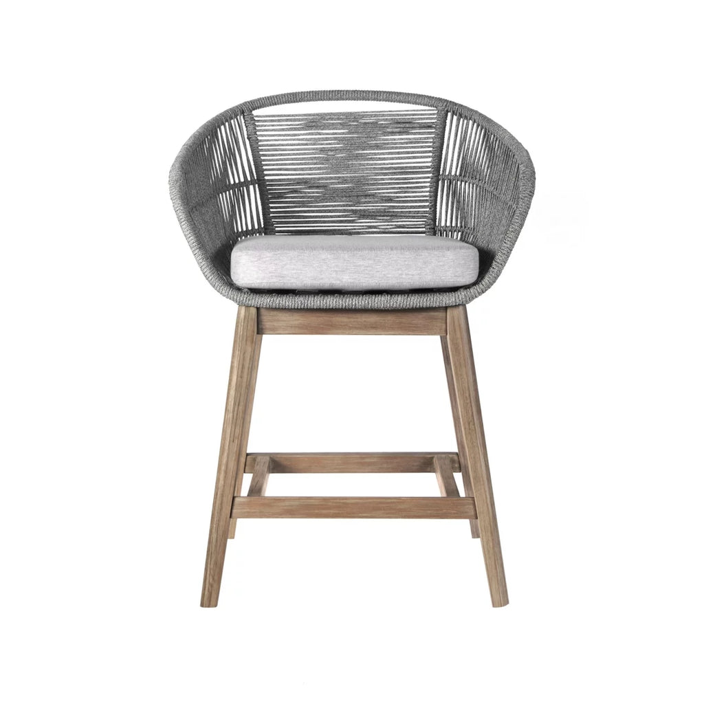 26 Inch Teak Wood Rope Woven Counter Stool Chair I98460