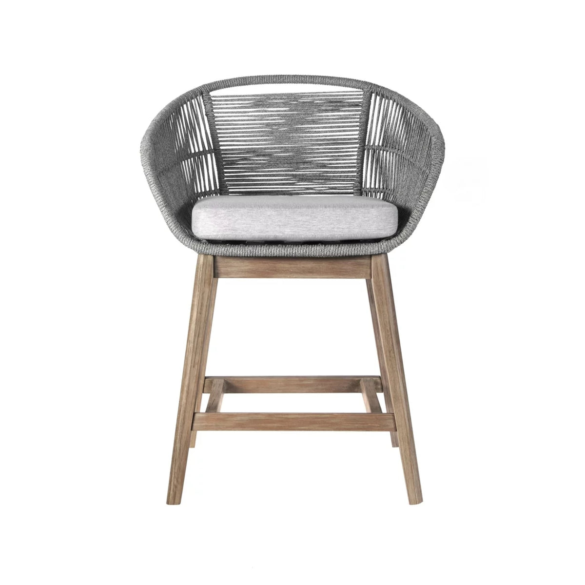 26 Inch Teak Wood Rope Woven Counter Stool Chair I98460