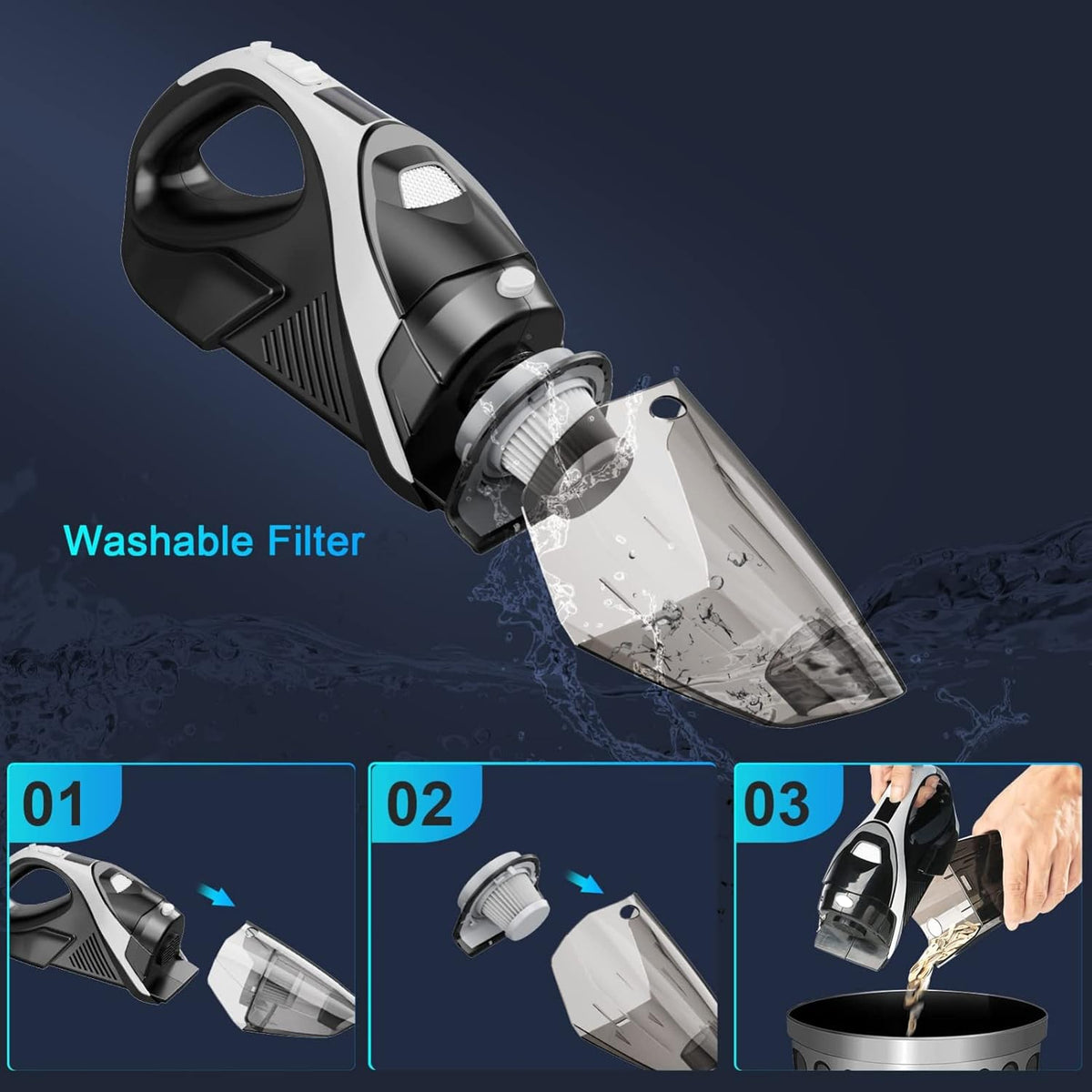 Cordless Handheld Vacuum with LED Light, Filter, Attachments, Pack of 2 I320622