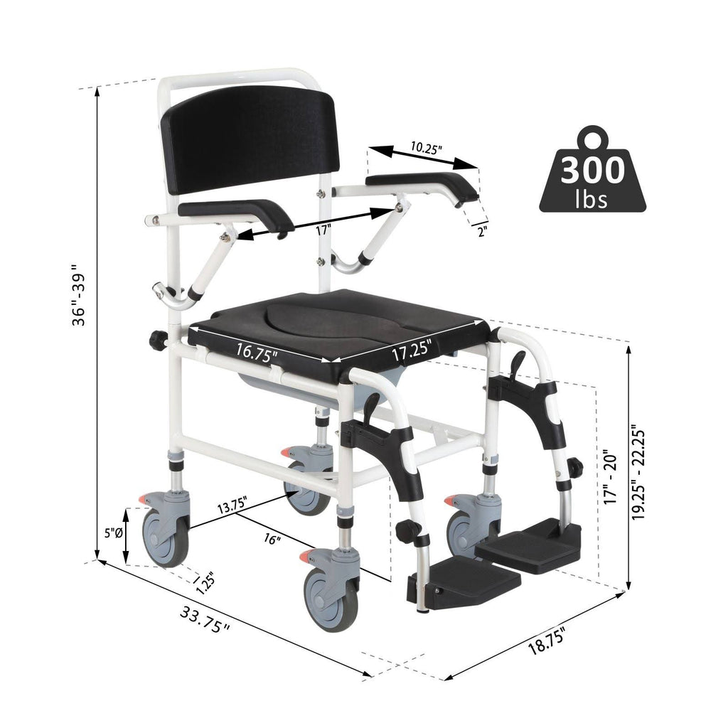 Black Commode Wheelchair with 4 Castor Wheels S306