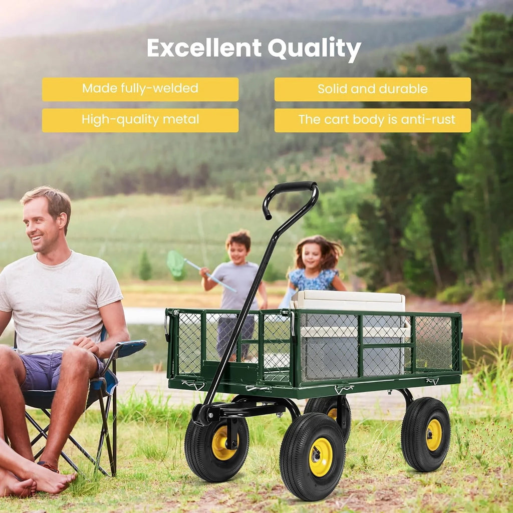 Mesh Steel Garden Cart 880 lbs Folding Utility Wagon with 10 Inch Wheels, Red B509521
