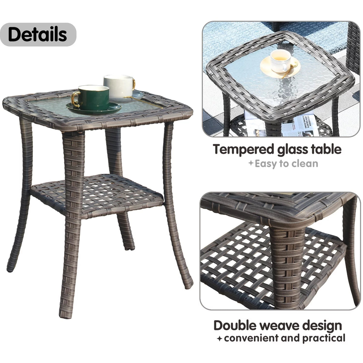 Outdoor Wicker Coffee Table with Glass Top N8988