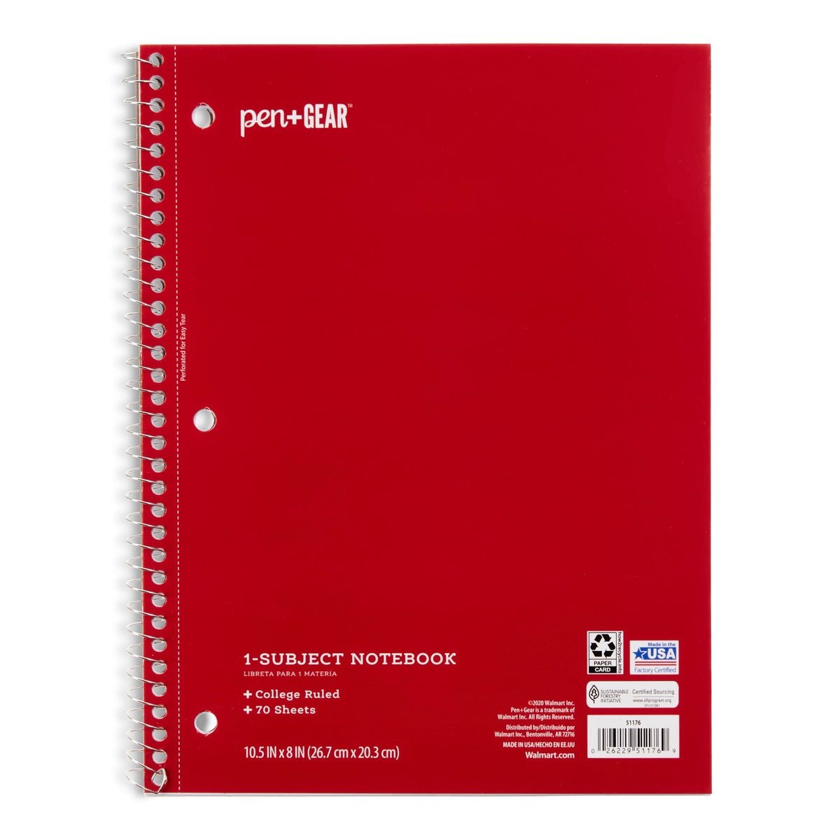1-Subject College Ruled Notebook, Blue, 70 Sheets N6653