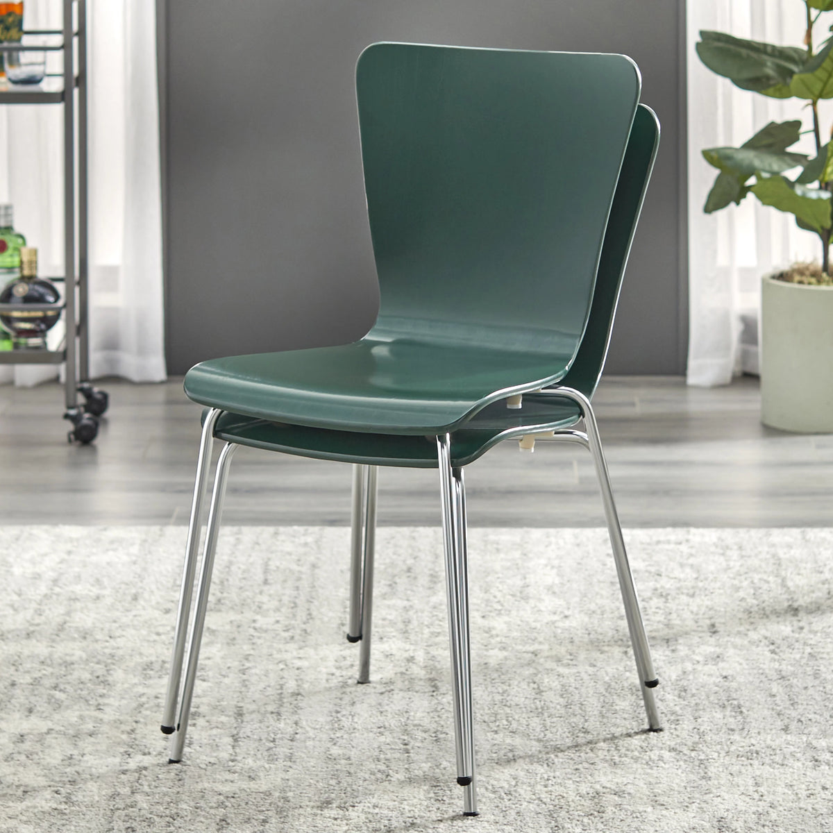 Set of 2 Dark Green Bentwood Dining Chair O375