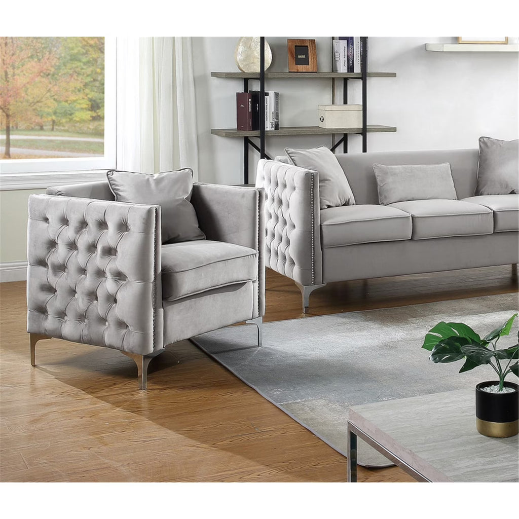 Gray Velvet Chair with 1 Pillow Z414630