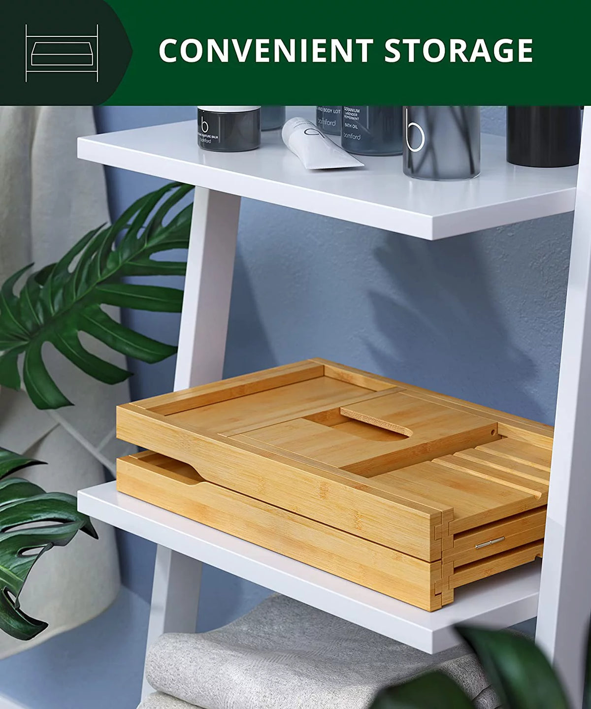 Foldable Bamboo Bathtub Caddy Tray with Extending Sides L843024