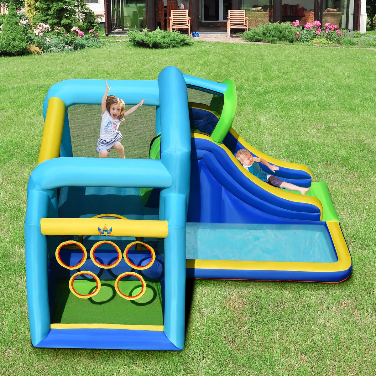 Inflatable Bouncer Climbing Bounce House Kids Slide Park Ball Pit with 550W Blower O48101