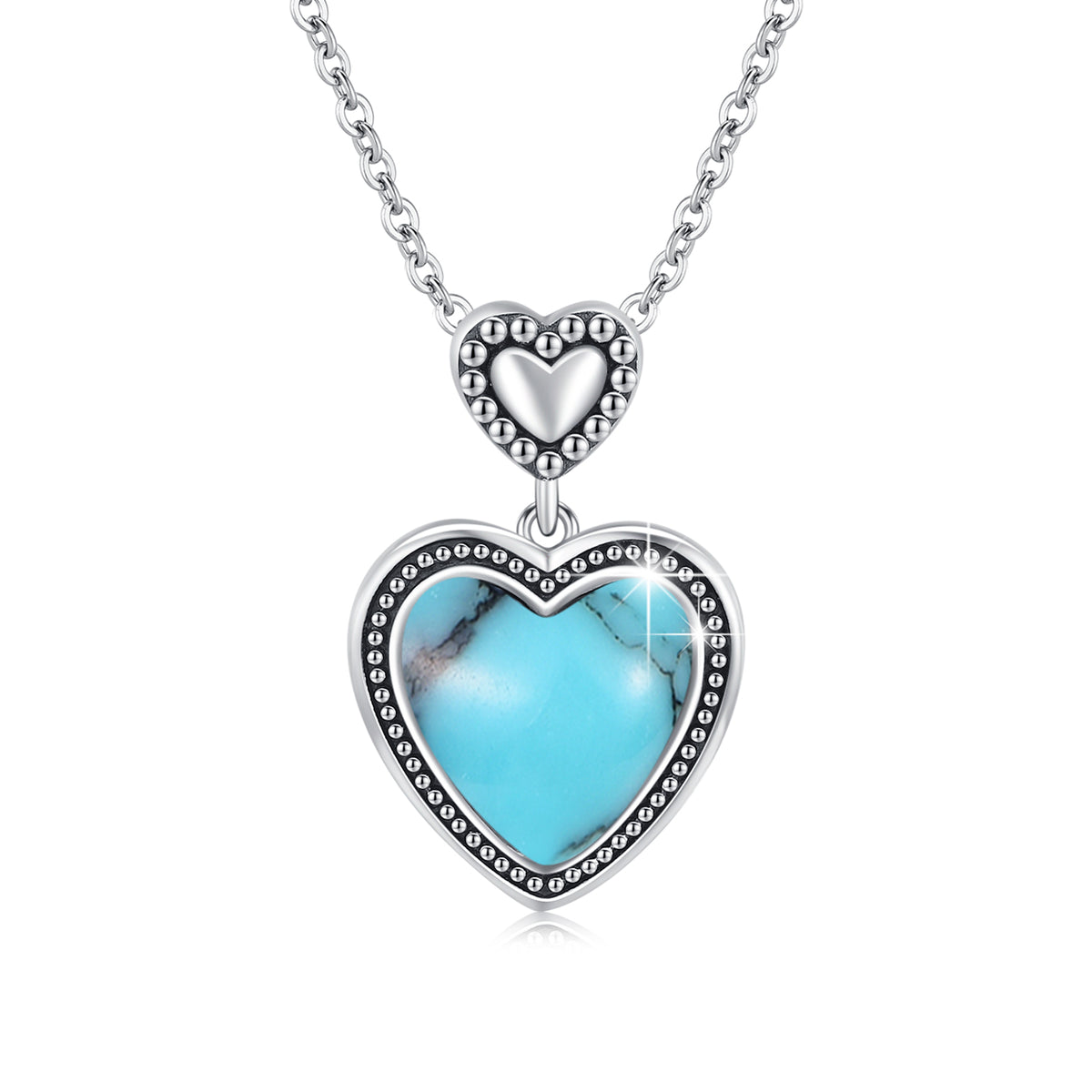 Heart Pendant Turquoise Necklace 18K White Gold Plated Jewelry V969
