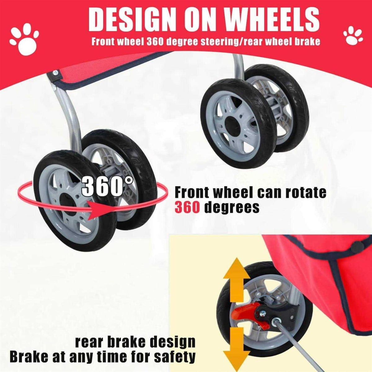 Foldable 4 Wheel Pet Stroller with Storage Basket V1339