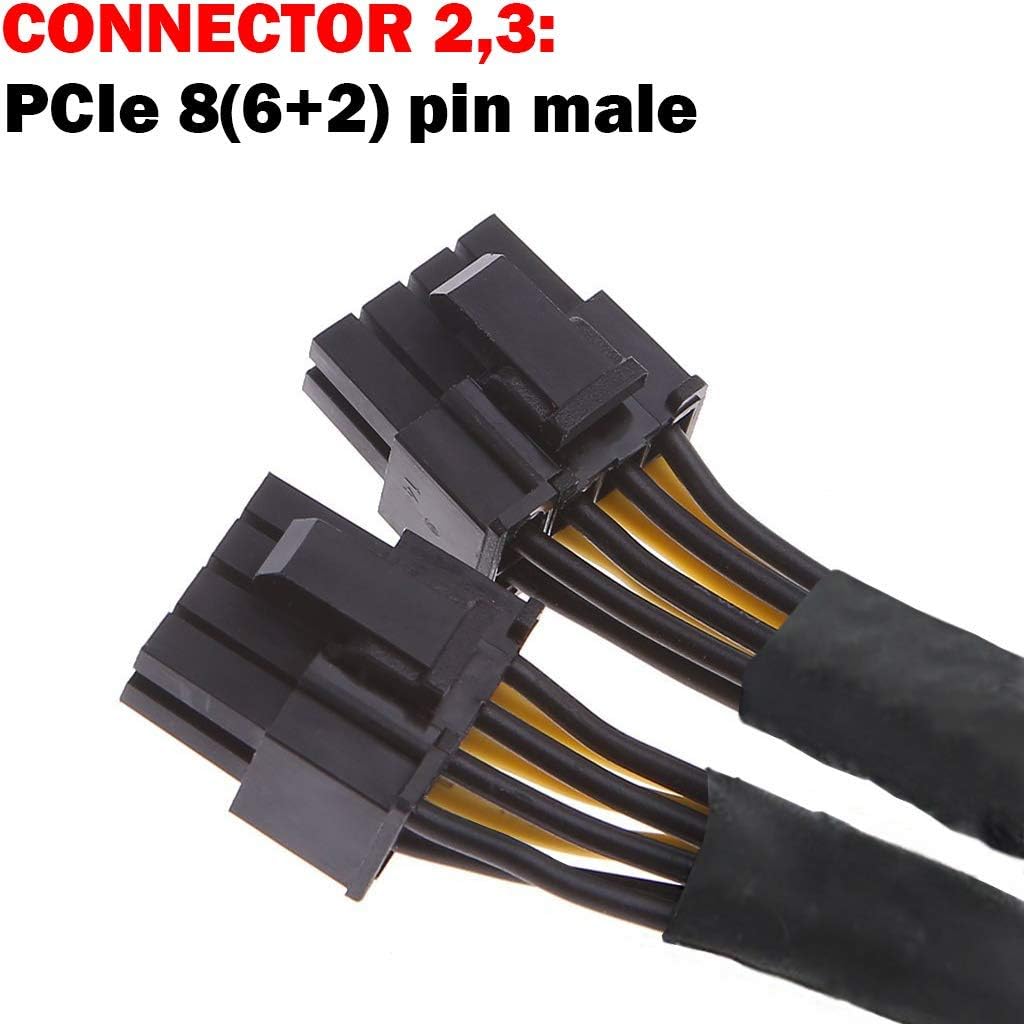 16 AWG PCI-e 8 Pin Female to Dual 8(6+2) Pin Male Sleeved Splitter Power Extension Cable 20 inches (4 Pack) Y3185