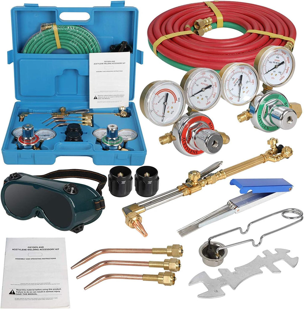 Oxygen & Acetylene Gas Cutting Torch and Welding Kit with Two Hose, Regulator Gauges, Storage Case R139