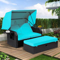 Outdoor Rattan Sofa Set with Retractable Canopy, Side Table, Ottoman, Cushion G4126