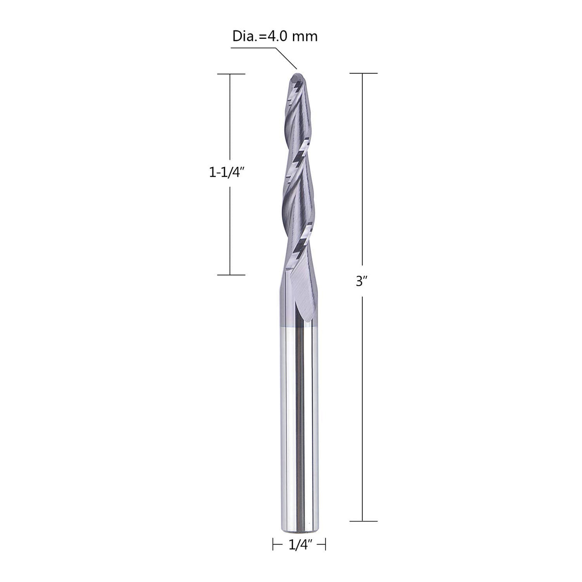 4Pcs Tapered End Mill Set 1/4 Shank 3 OVL Radius 4.0MM Tips Diameter CNC Router Bits Q338