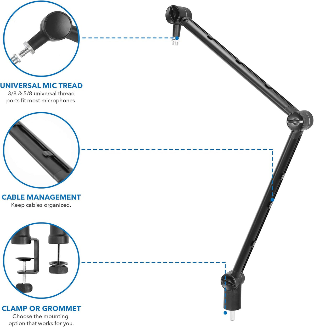 Adjustable Microphone Boom Arm with Cable Management, Pack of 2 Z65069
