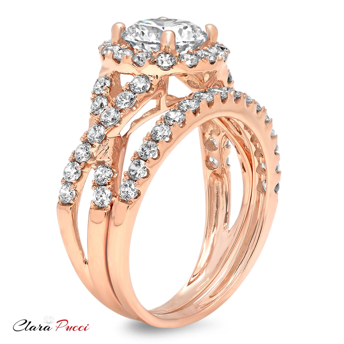 1.92 ct Genuine Cultured Diamond 18K Rose Gold Halo Engagement Ring Set size 3.5 Q8344
