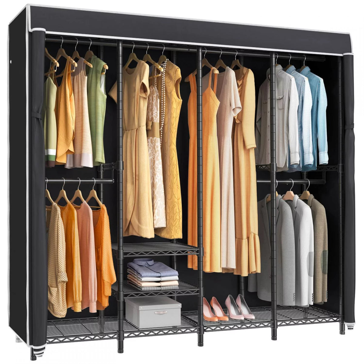 Black Metal Clothing Rack with Cover Z80058