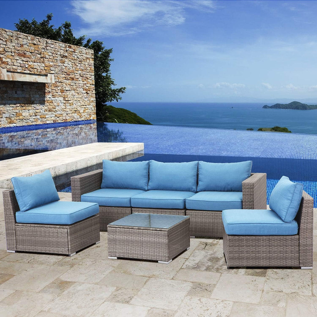 6 Pcs Outdoor Wicker Rattan Furniture Set with Cushions P80795
