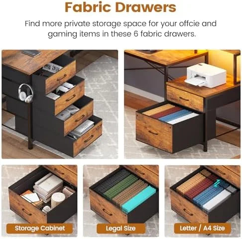 L Shaped Desk with 6 Drawer and File Cabinet L28209