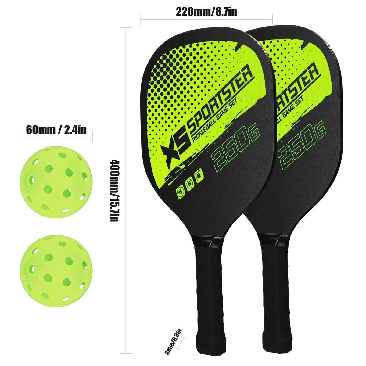 Pickleball Rackets Set of 2 Rackets and 4 Pickleballs M5541