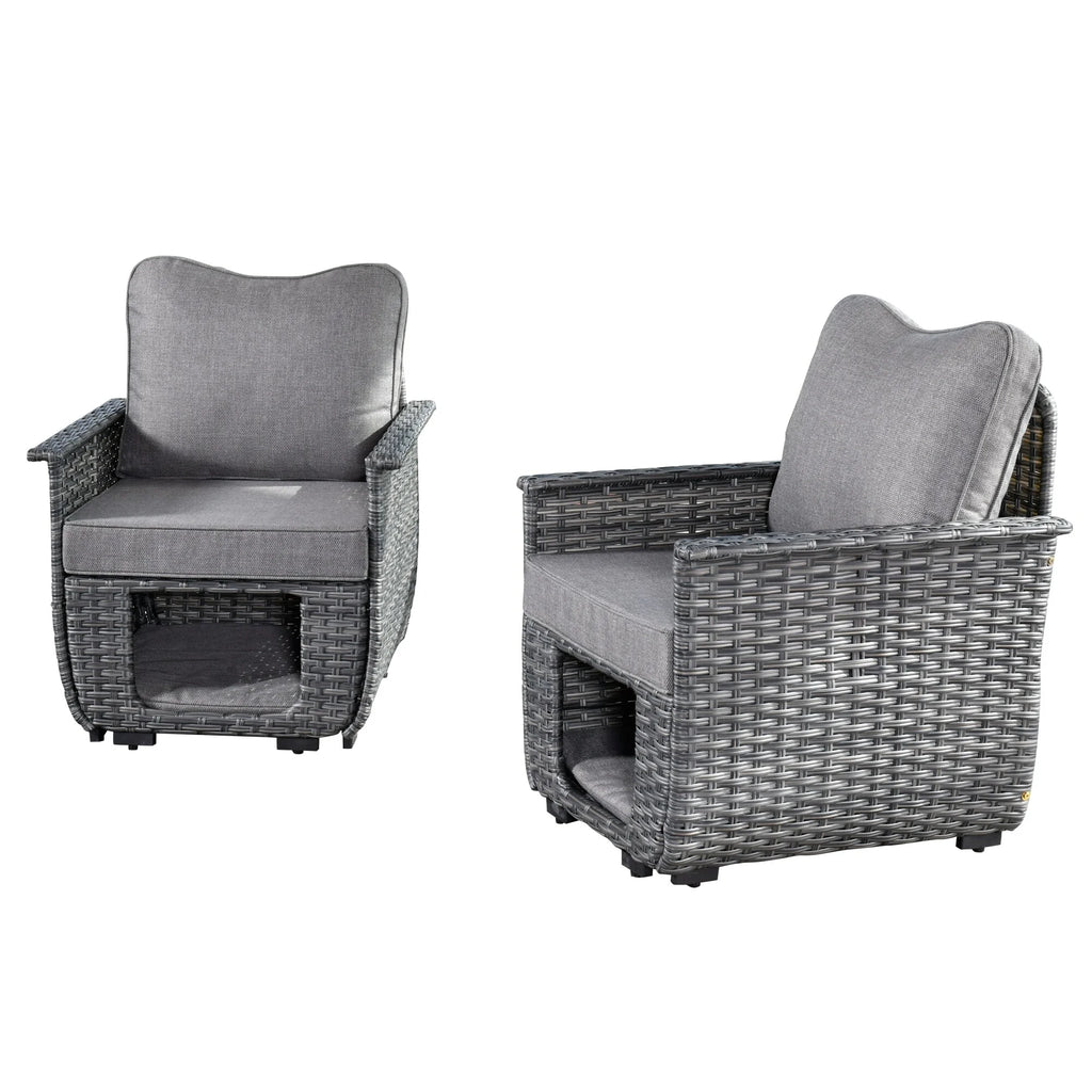 2-piece Dark Grey Wicker Patio Chair Set W884639