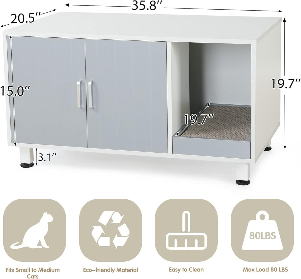 White & Grey Cat Litter Box Furniture Storage Bench Y311288