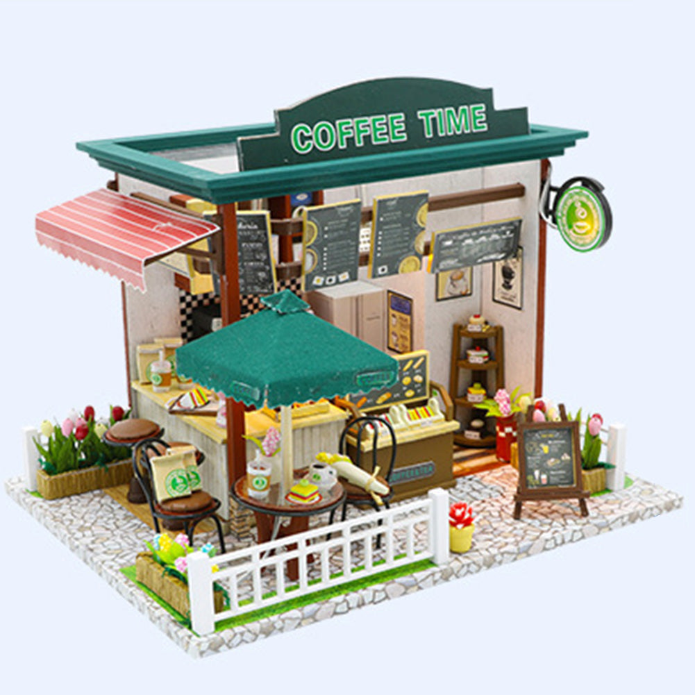 Miniature LED Coffee Store Doll House Model Toy H192