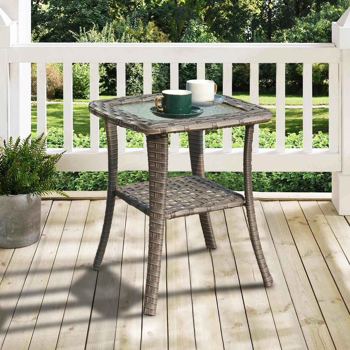 Outdoor Wicker Coffee Table with Glass Top N8988