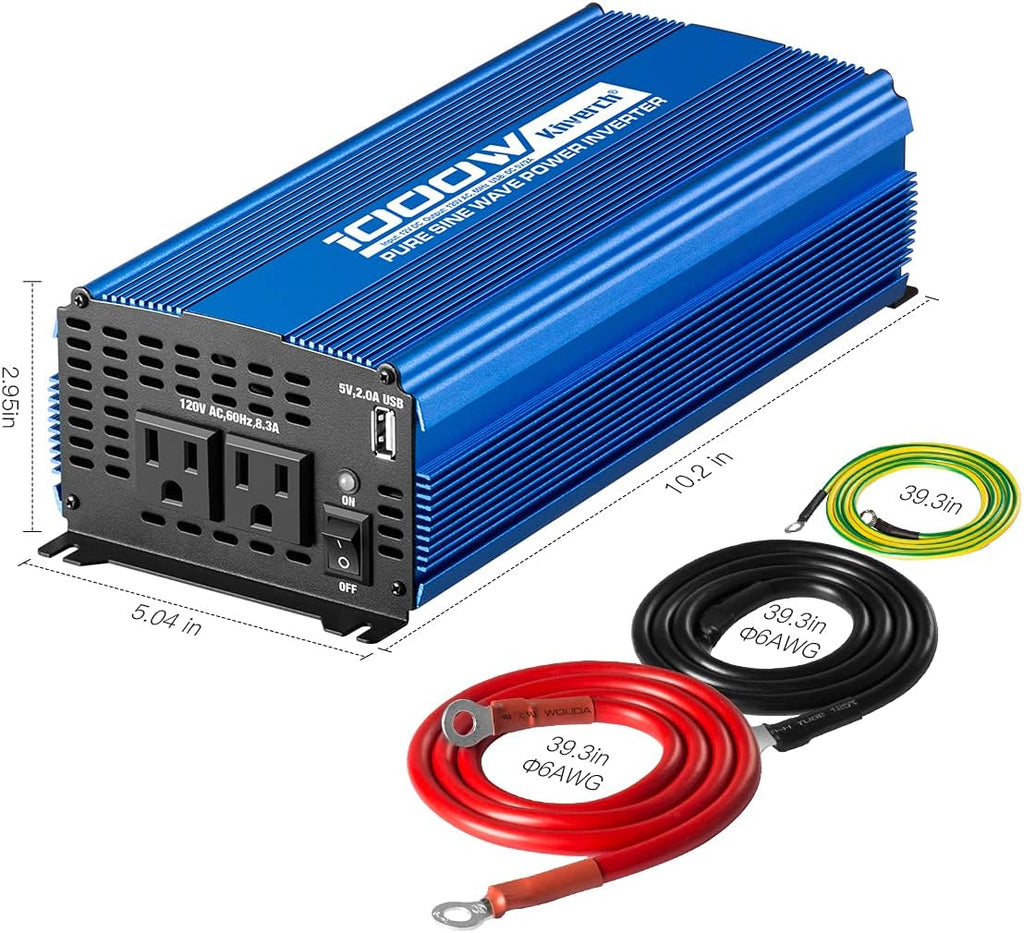 3000W Pure Sine Wave Power Inverter 12V DC to 110V AC Car Inverter with Bluetooth 4 AC Outlets 2 USB Ports X74395