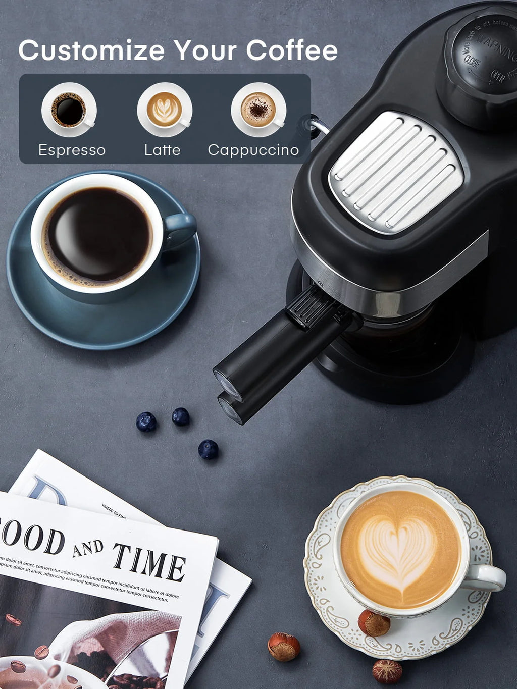 Black 3.5 Bar 4 Cup Steam Espresso Machine with Milk Frother X85730