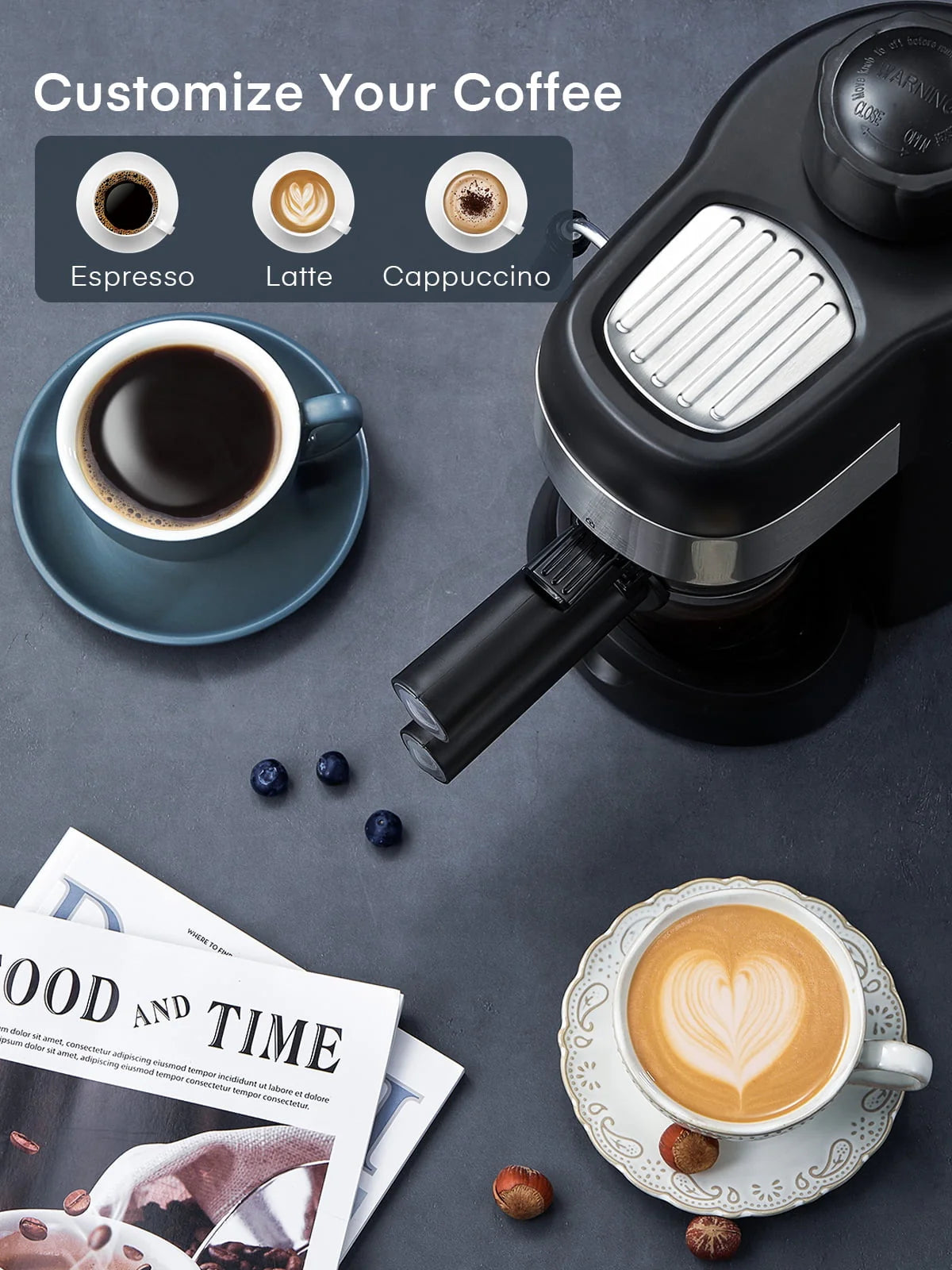 Black 3.5 Bar 4 Cup Steam Espresso Machine with Milk Frother X85730