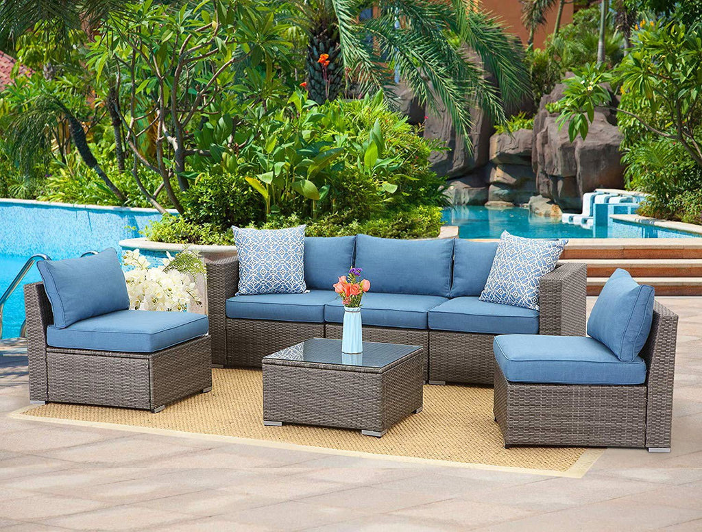 6 Pcs Outdoor Wicker Rattan Furniture Set with Cushions P80795