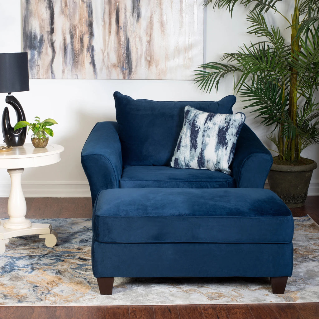 Navy Blue Fabric Pillowback Armchair with Ottoman Set Z5723