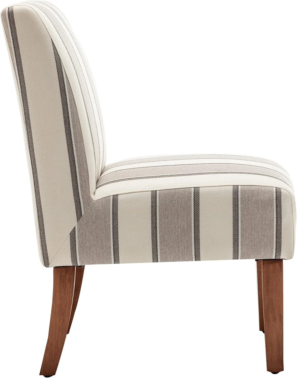 Brown And White Stripe Fabric Armless Accent Chair With Wood Legs Z20735
