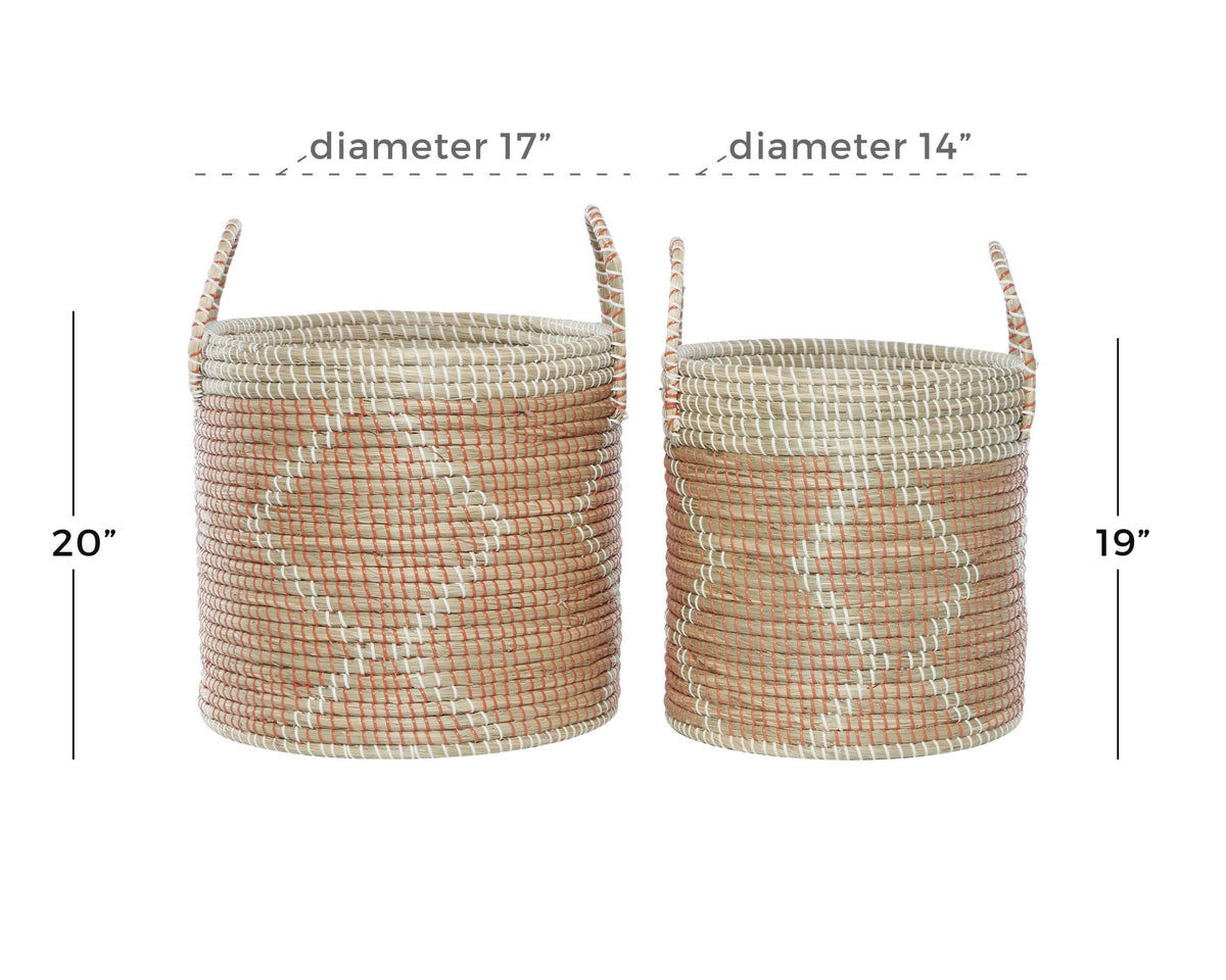 Round Seagrass Set of 2 Storage Baskets with Handles C36700