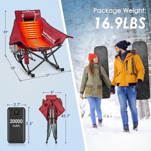 XL Oversized Heated Rocking Camping Chair with 3 Heat Levels M52365